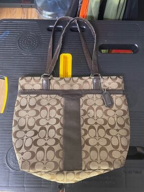 Coach Brown Signature Canvas Tote with Dark Brown Trim